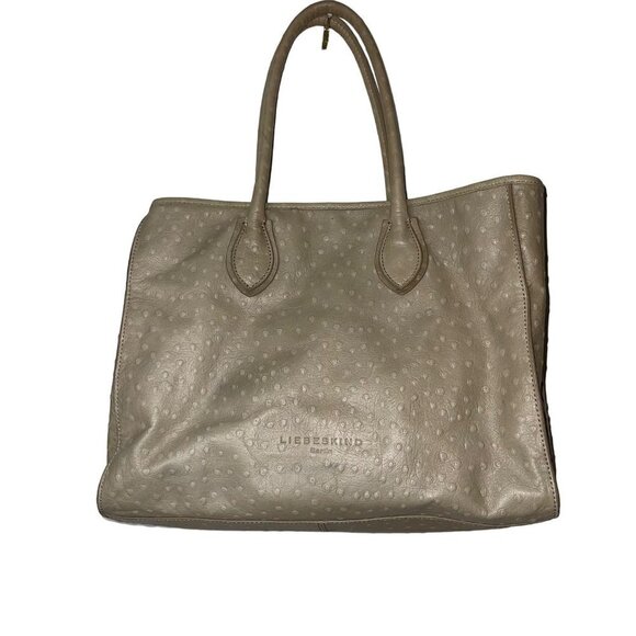 Liebeskind Womens Tote Shoulder Bag Berlin Cream Ostrich Embossed Leather Snap - Picture 1 of 10